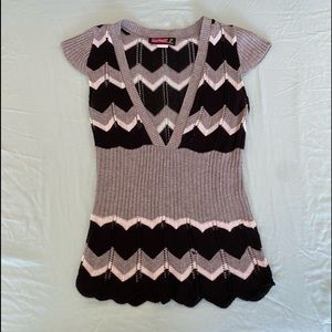 y2k black grey white knit blouse striped top